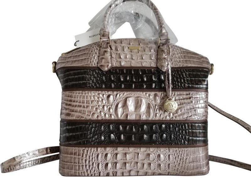 Brahmin Large Duxbury Chardonnay Cross-body Brown/Black and Light Grey Genuine Leather Satchel